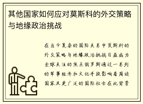 其他国家如何应对莫斯科的外交策略与地缘政治挑战